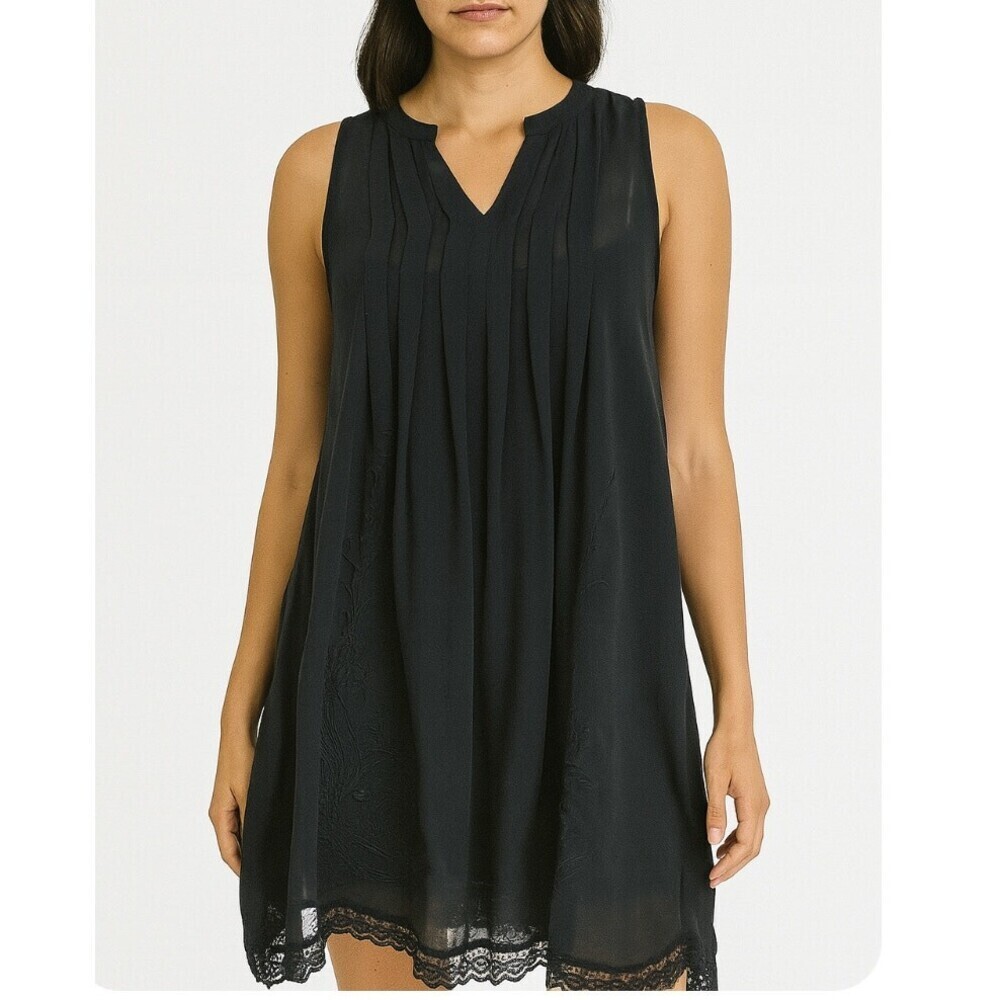 Anthropologie Staring at Stars Black Sheer Dress lace Embroidered tunic SZ M